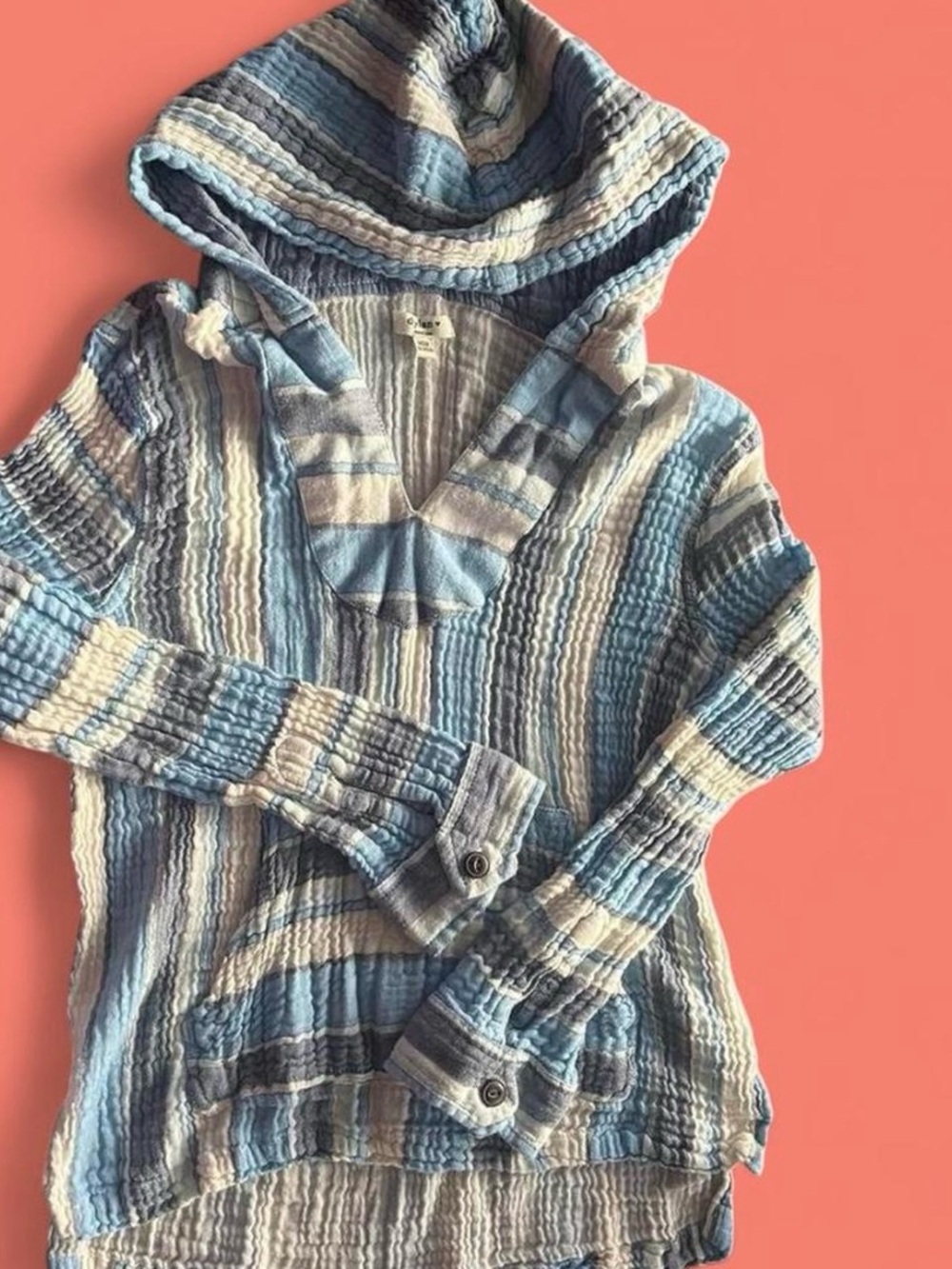dylan white and blue crinkle cotton hoodie